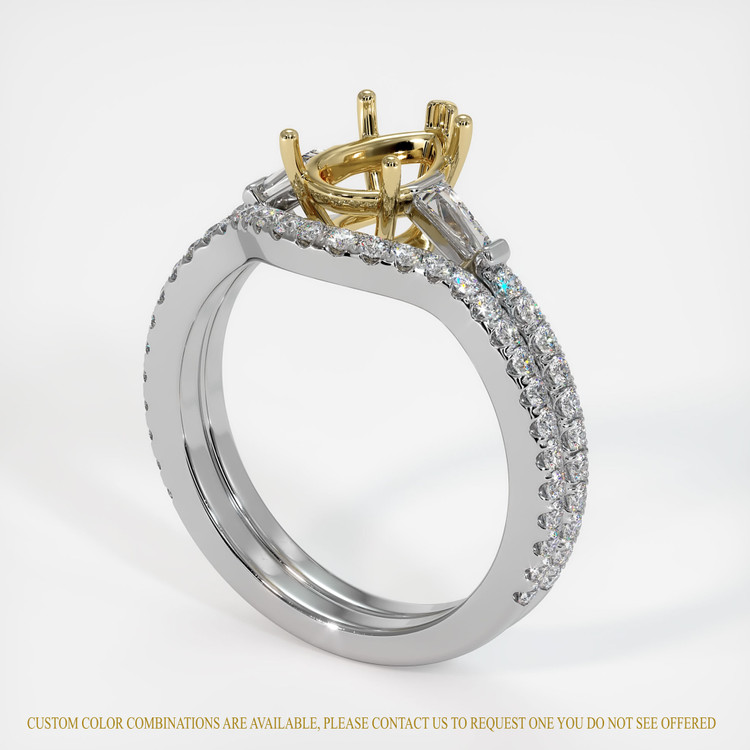 14K Yellow & White Three Stone Ring Setting