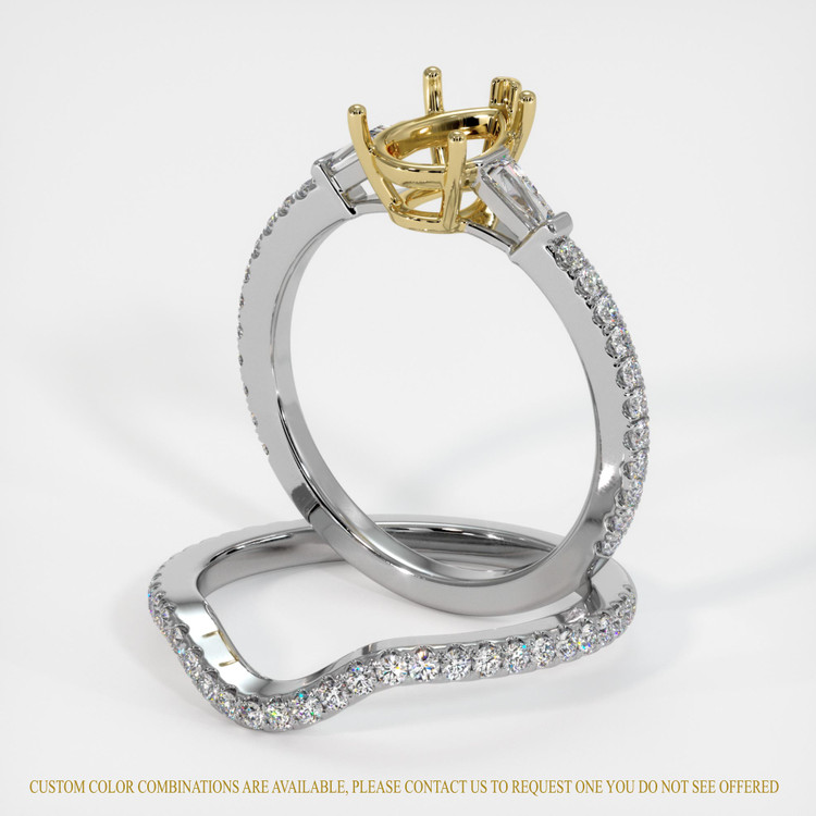 14K Yellow & White Three Stone Ring Setting