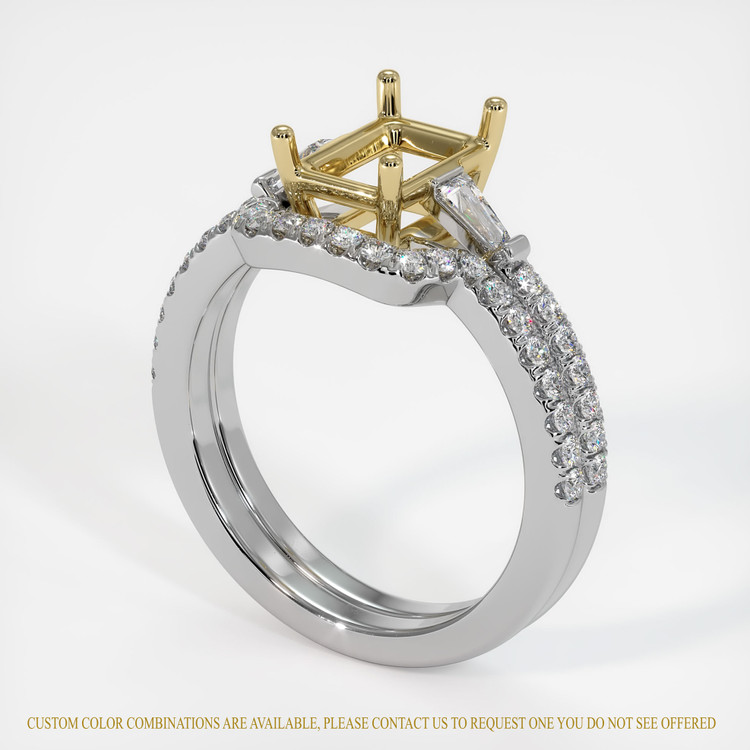 14K Yellow & White Three Stone Ring Setting