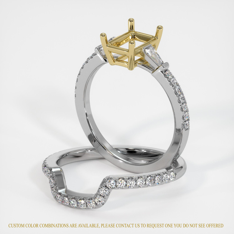 14K Yellow & White Three Stone Ring Setting