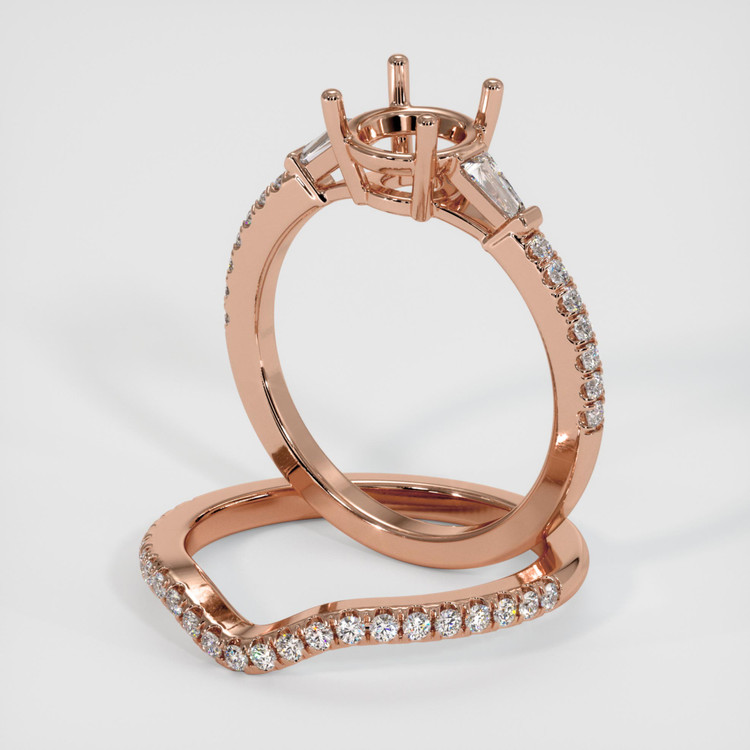 14K Rose Gold Three Stone Ring Setting