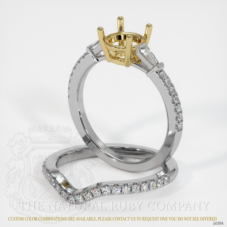 14K Yellow & White Three Stone Ring Setting