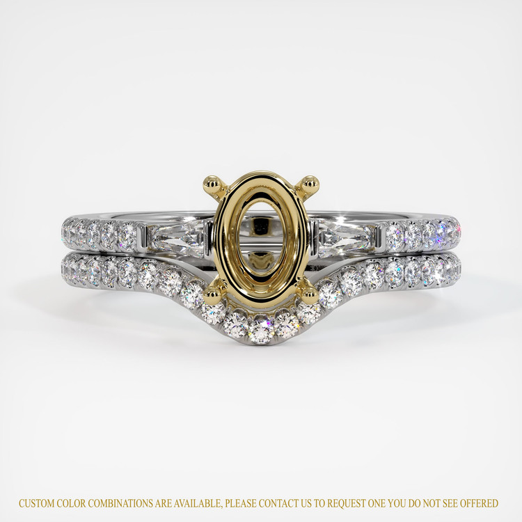 14K Yellow & White Three Stone Ring Setting