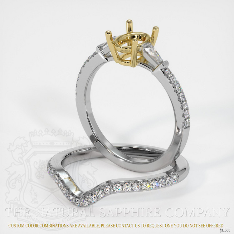 18K Yellow & White Three Stone Ring Setting