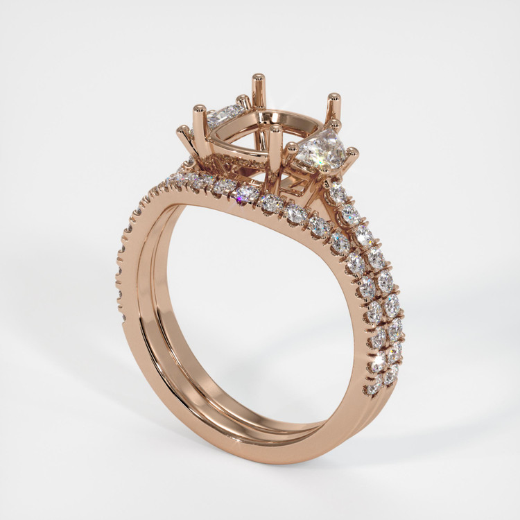 14K Rose Gold Three Stone Ring Setting