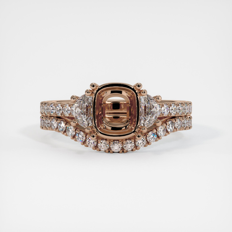 14K Rose Gold Three Stone Ring Setting