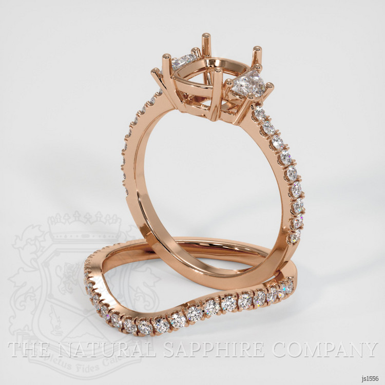 14K Rose Gold Three Stone Ring Setting