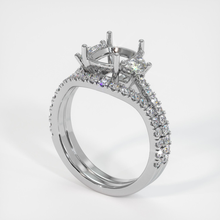 14K White Gold Three Stone Ring Setting