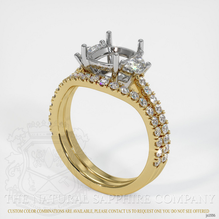 14K White & Yellow Three Stone Ring Setting