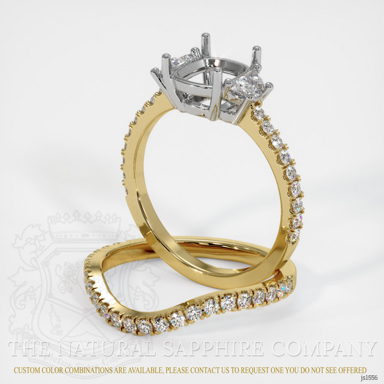14K White & Yellow Three Stone Ring Setting