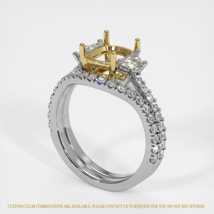 14K Yellow & White Three Stone Ring Setting
