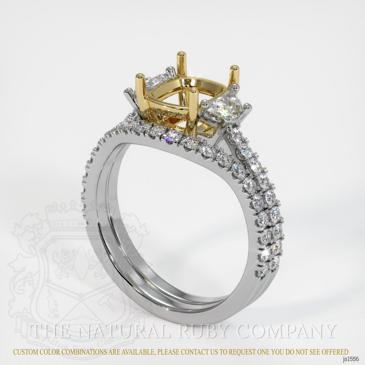 14K Yellow & White Three Stone Ring Setting