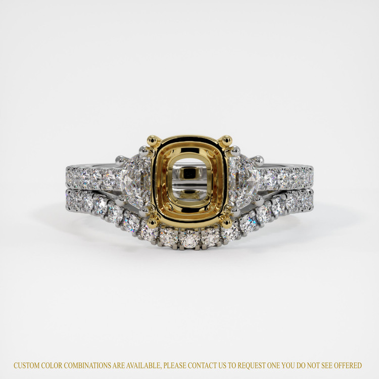 14K Yellow & White Three Stone Ring Setting