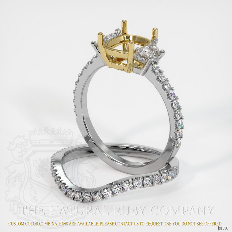 14K Yellow & White Three Stone Ring Setting