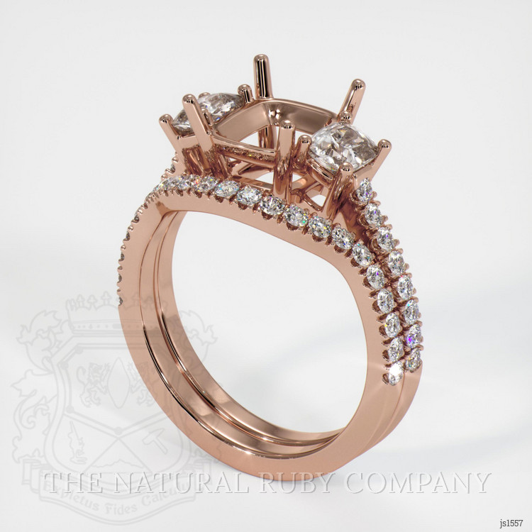 14K Rose Gold Three Stone Ring Setting