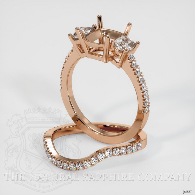14K Rose Gold Three Stone Ring Setting
