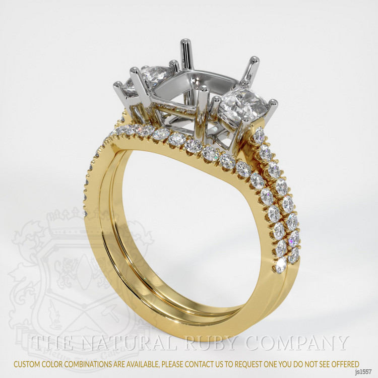 14K White & Yellow Three Stone Ring Setting