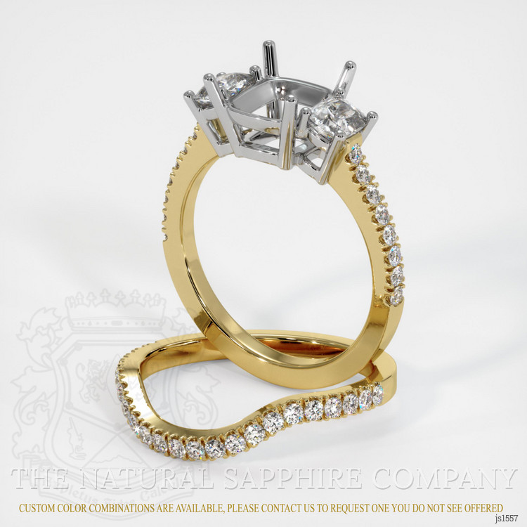14K White & Yellow Three Stone Ring Setting