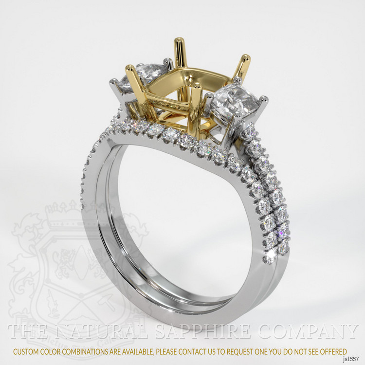 14K Yellow & White Three Stone Ring Setting