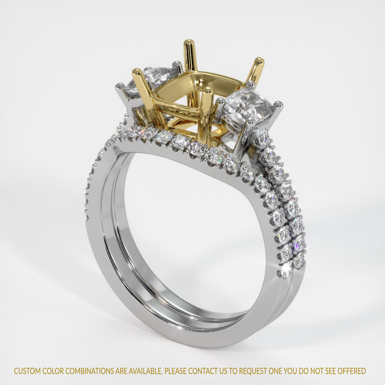 18K Yellow & White Three Stone Ring Setting