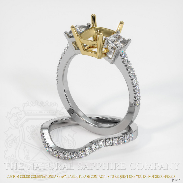 18K Yellow & White Three Stone Ring Setting