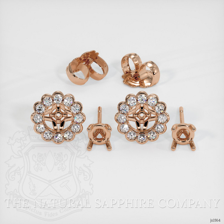 14K Rose Gold Halo Earring Setting