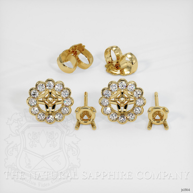 18K Yellow Gold Halo Earring Setting