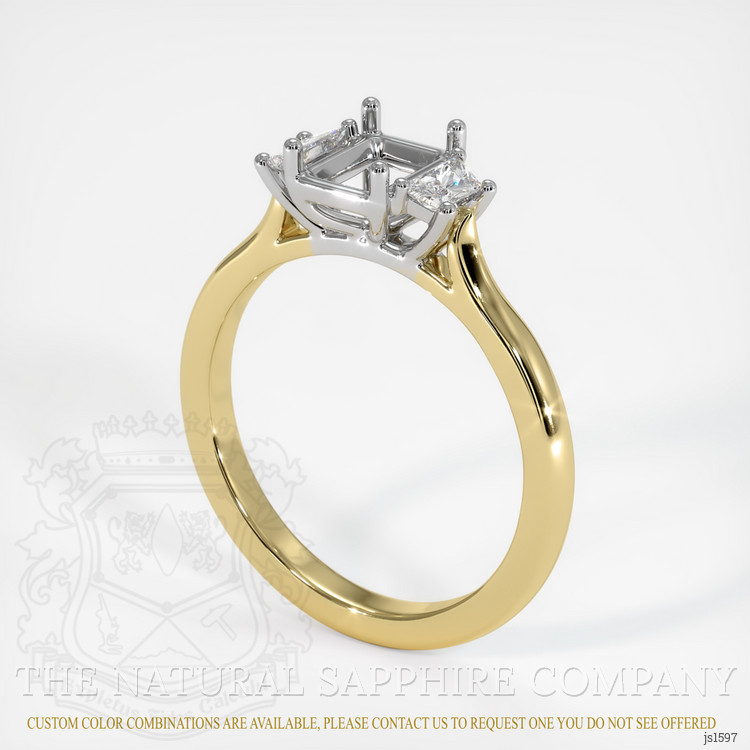14K White & Yellow Three Stone Ring Setting