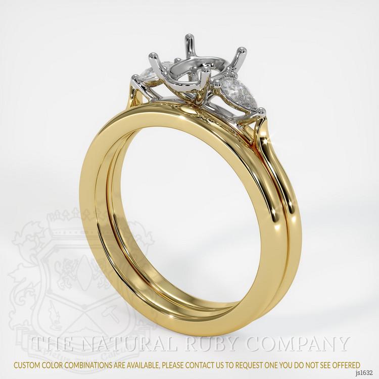 14K White & Yellow Three Stone Ring Setting