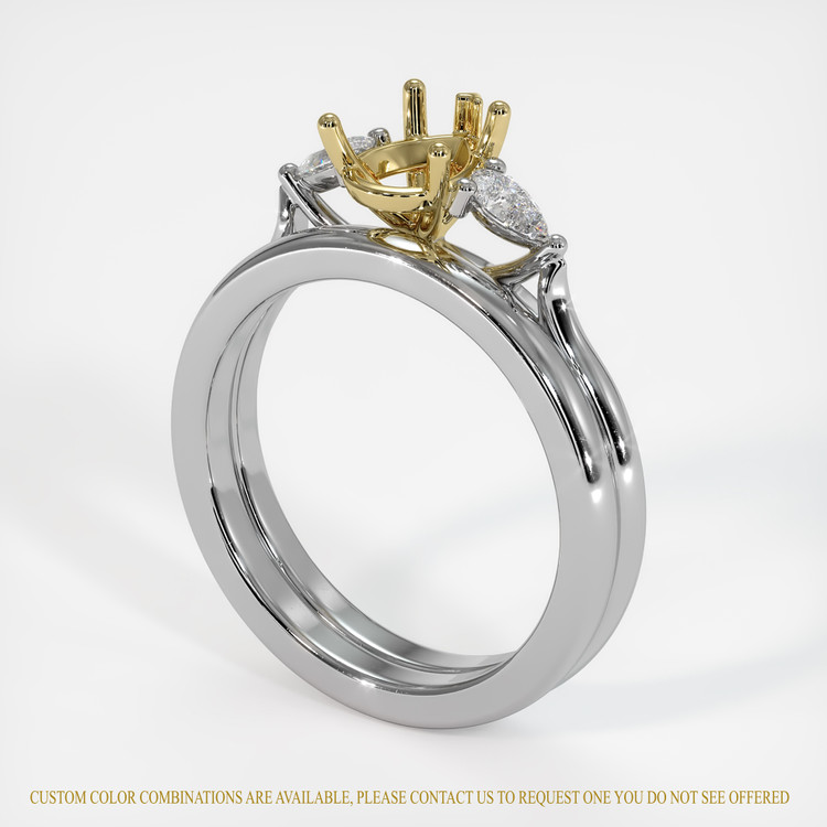 14K Yellow & White Three Stone Ring Setting