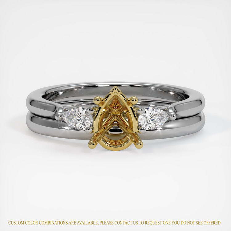 14K Yellow & White Three Stone Ring Setting