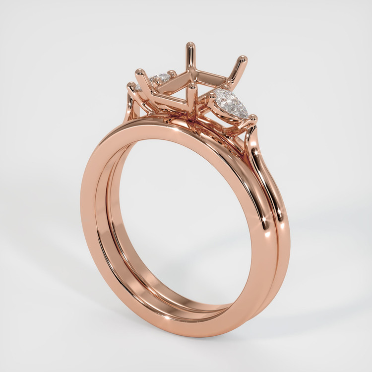 14K Rose Gold Three Stone Ring Setting