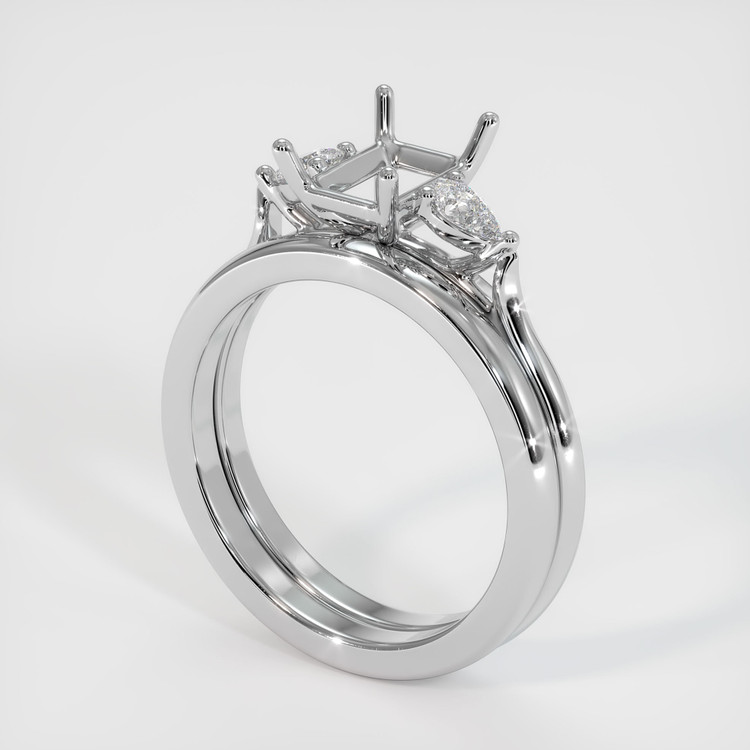 14K White Gold Three Stone Ring Setting