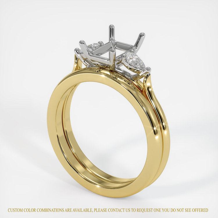 14K White & Yellow Three Stone Ring Setting