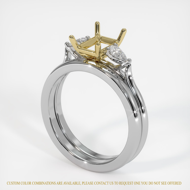 14K Yellow & White Three Stone Ring Setting