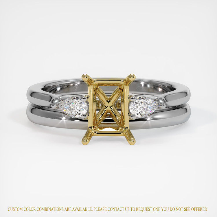 14K Yellow & White Three Stone Ring Setting