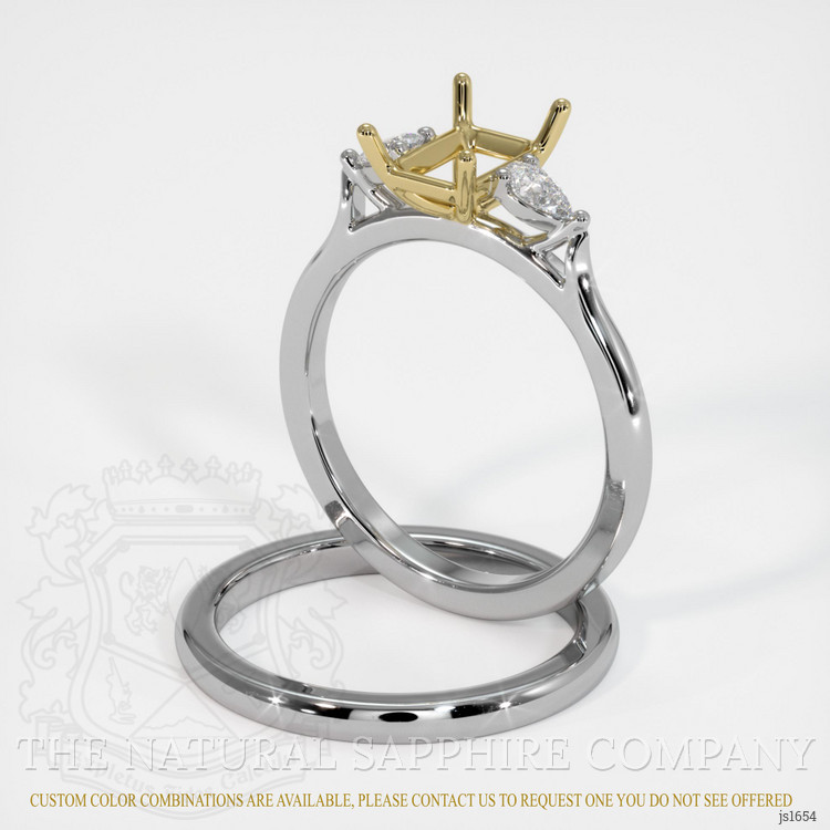 14K Yellow & White Three Stone Ring Setting