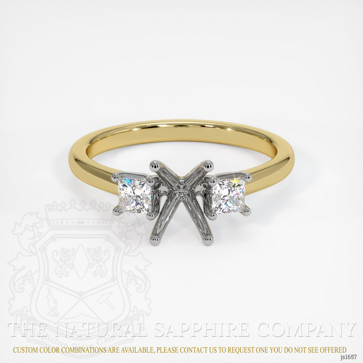 14K White & Yellow Three Stone Ring Setting
