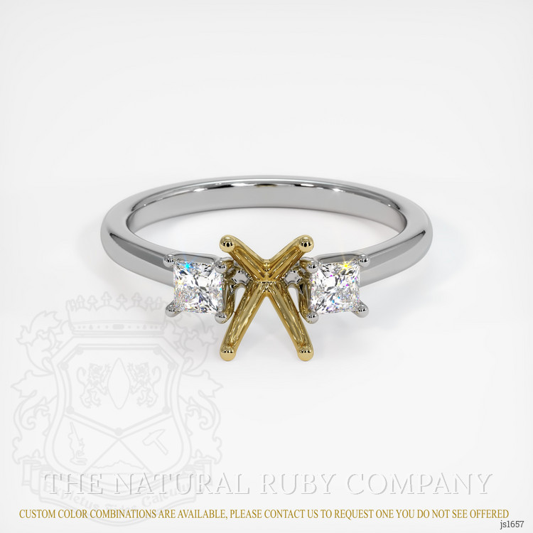 14K Yellow & White Three Stone Ring Setting