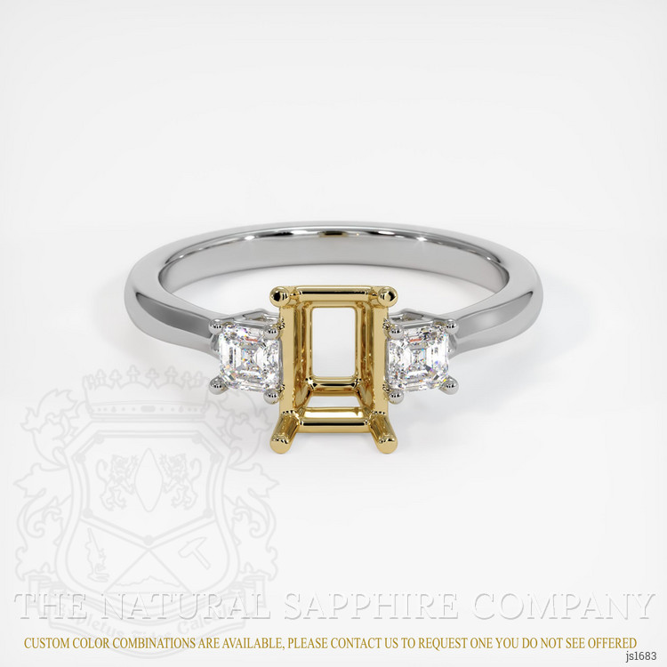 14K Yellow & White Three Stone Ring Setting