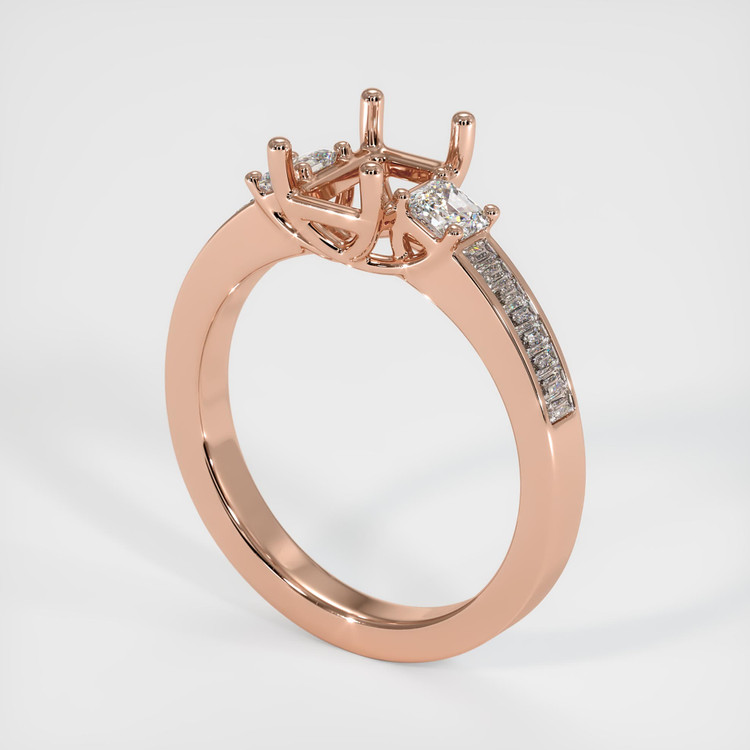 14K Rose Gold Three Stone Ring Setting