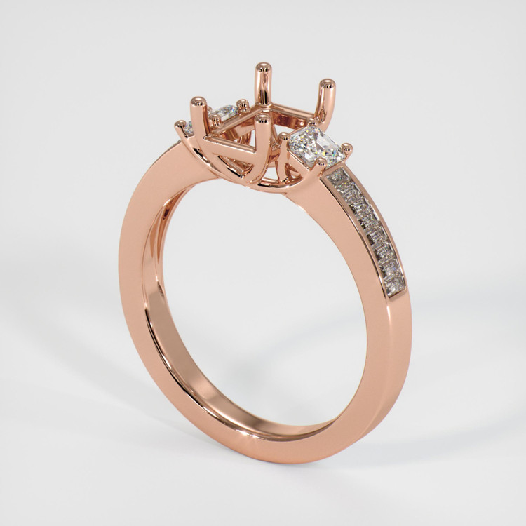 14K Rose Gold Three Stone Ring Setting