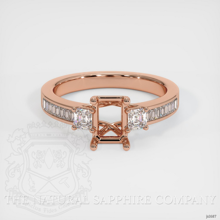 14K Rose Gold Three Stone Ring Setting