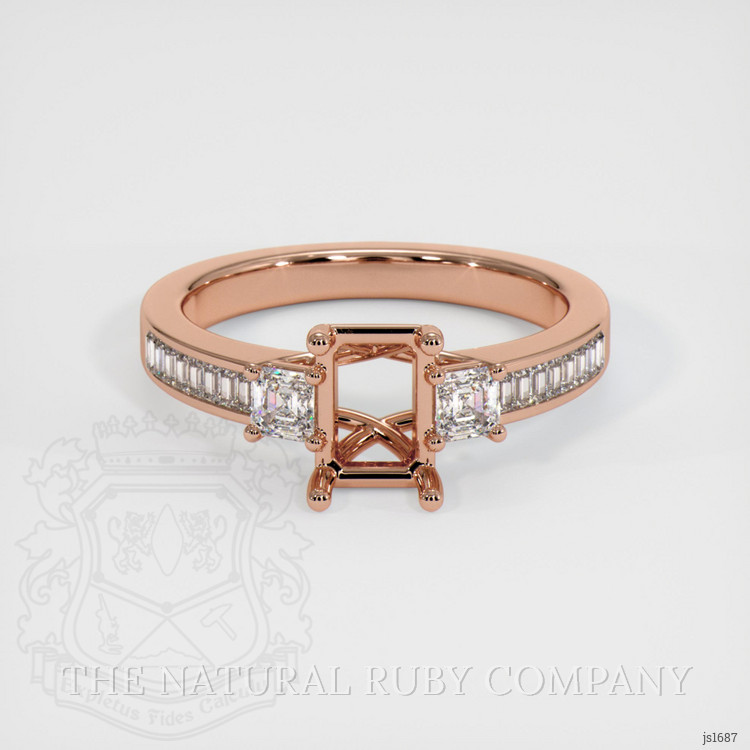 14K Rose Gold Three Stone Ring Setting