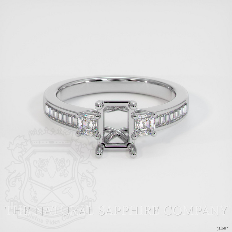 18K White Gold Three Stone Ring Setting