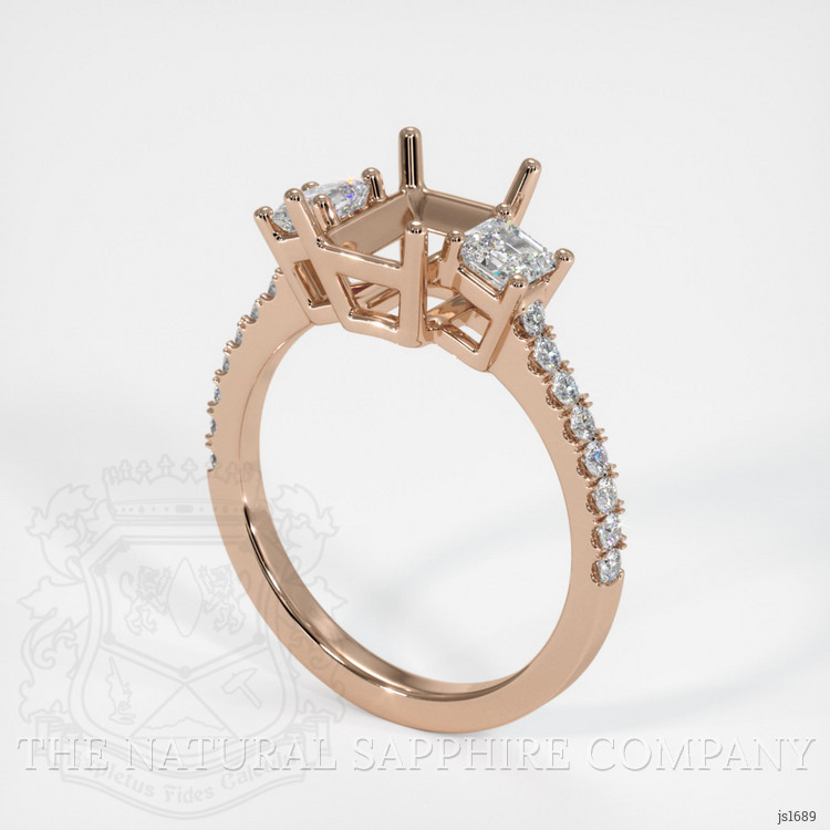 14K Rose Gold Three Stone Ring Setting