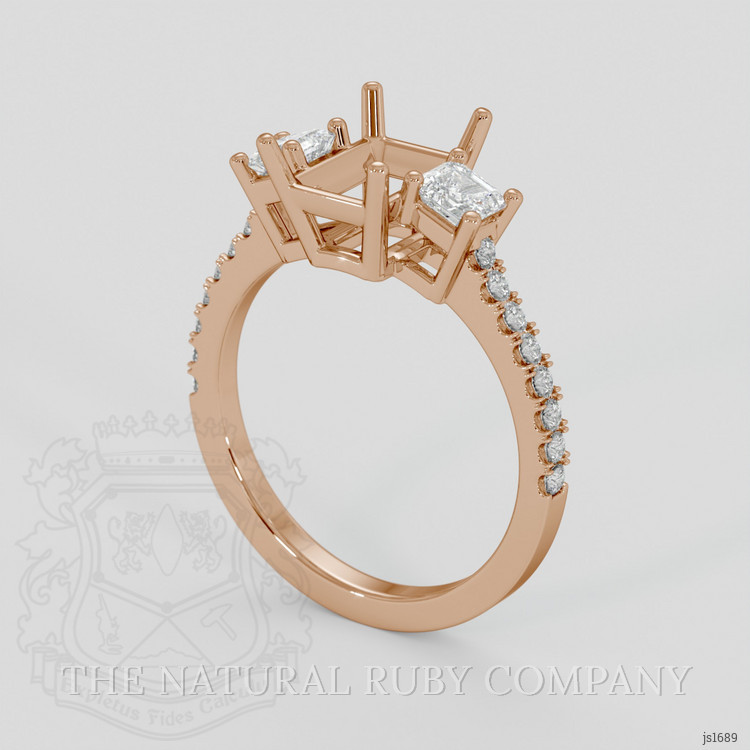 14K Rose Gold Three Stone Ring Setting