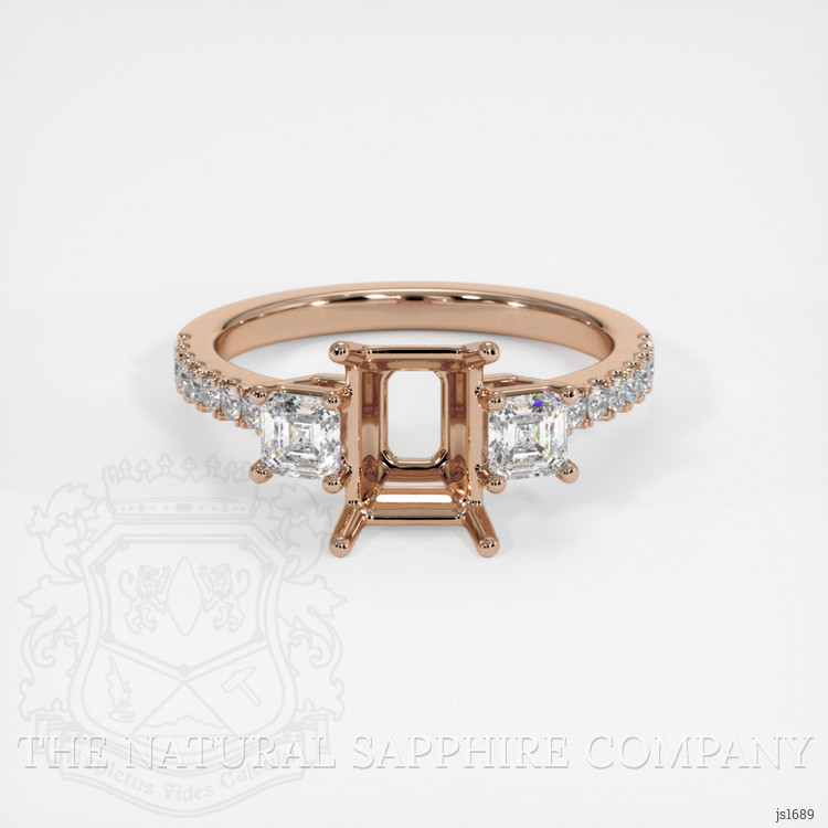14K Rose Gold Three Stone Ring Setting