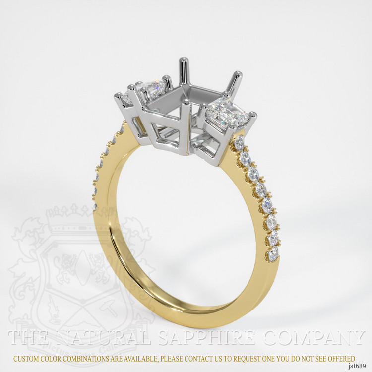 14K White & Yellow Three Stone Ring Setting
