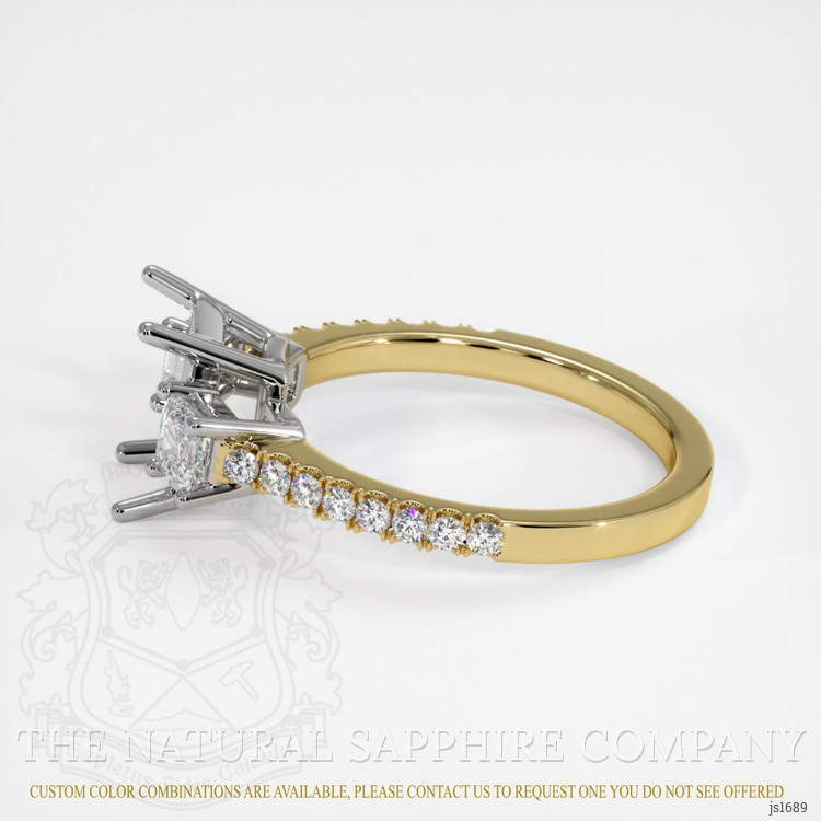 14K White & Yellow Three Stone Ring Setting